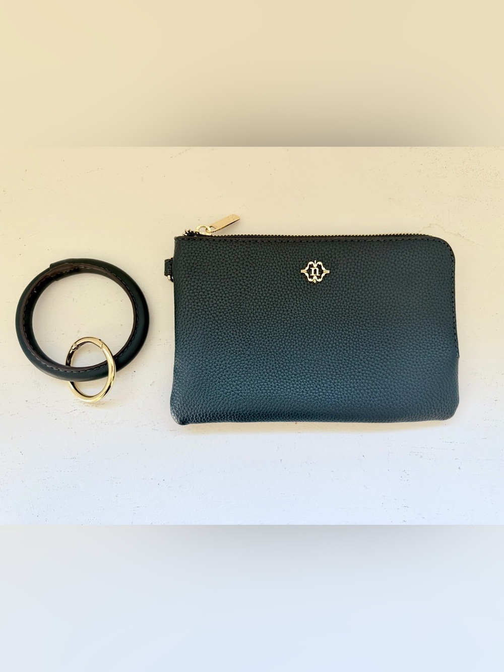 Nanette Lapore Vegan Leather Wristlet Clutch in Teal with Gold Hardware